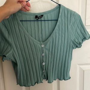 Green button up crop top